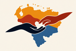 Minimalistische Illustration zur Venezuela-Spendenaktion mit helfenden Händen